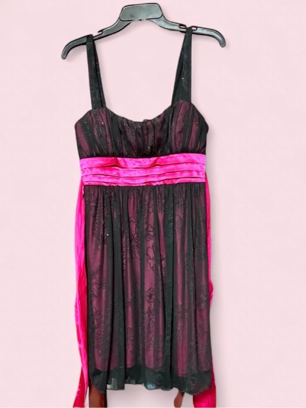 City Triangles Black and Hot Pink Lace-Overlay Midi Dress